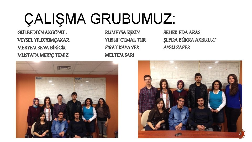 ÇALIŞMA GRUBUMUZ: GÜLBEDDİN AKGÖNÜL VEYSEL YILDIRIMÇAKAR MERYEM SENA BİRİCİK MUSTAFA MERİÇ TEMİZ RUMEYSA EŞKİN ÇALIŞMA GRUBUMUZ: GÜLBEDDİN AKGÖNÜL VEYSEL YILDIRIMÇAKAR MERYEM SENA BİRİCİK MUSTAFA MERİÇ TEMİZ RUMEYSA EŞKİN