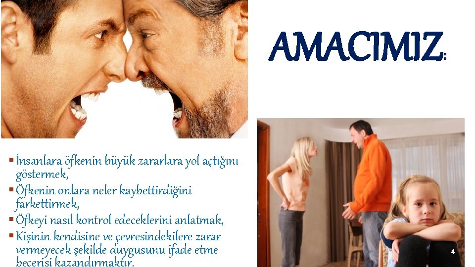 AMACIMIZ : § İnsanlara öfkenin büyük zararlara yol açtığını göstermek, § Öfkenin onlara neler AMACIMIZ : § İnsanlara öfkenin büyük zararlara yol açtığını göstermek, § Öfkenin onlara neler