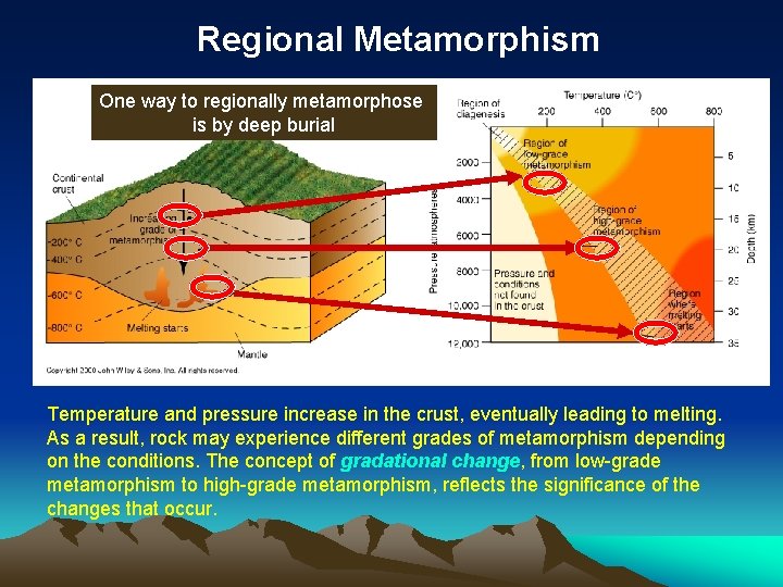 Regional Metamorphism One way to regionally metamorphose is by deep burial Temperature and pressure