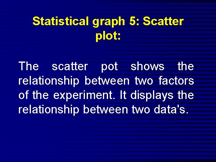 Statistical graph 5: Scatter plot: The scatter pot shows the relationship between two factors