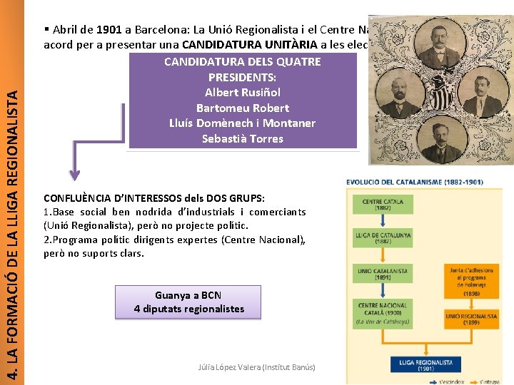 4. LA FORMACIÓ DE LA LLIGA REGIONALISTA § Abril de 1901 a Barcelona: La