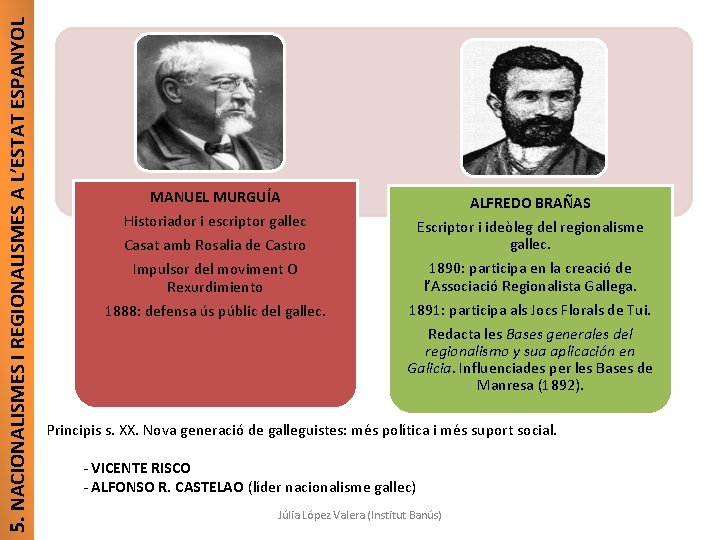 5. NACIONALISMES I REGIONALISMES A L’ESTAT ESPANYOL MANUEL MURGUÍA Historiador i escriptor gallec Casat