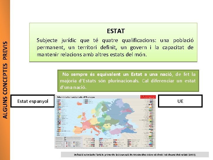 ALGUNS CONCEPTES PREVIS ESTAT Subjecte jurídic que té quatre qualificacions: una població permanent, un