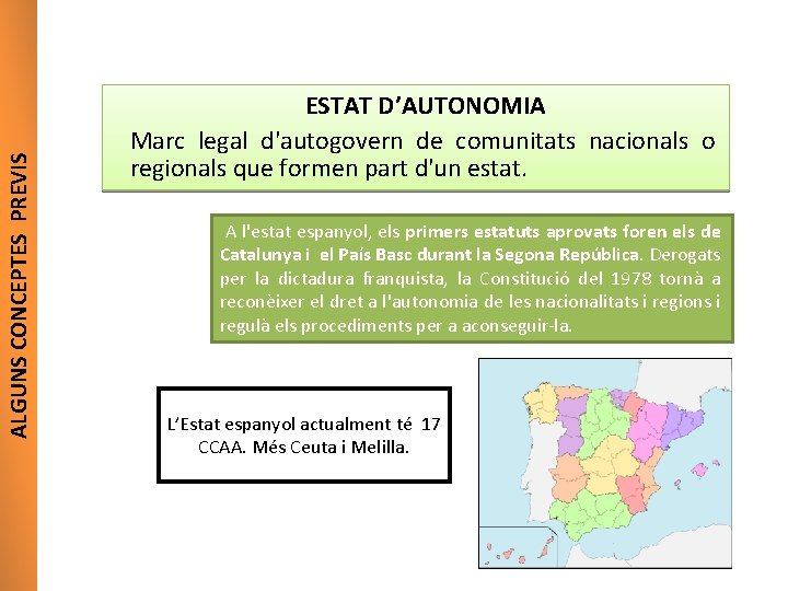 ALGUNS CONCEPTES PREVIS ESTAT D’AUTONOMIA Marc legal d'autogovern de comunitats nacionals o regionals que