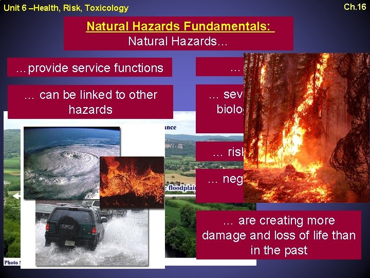 Ch. 16 Unit 6 –Health, Risk, Toxicology Natural Hazards Fundamentals: Natural Hazards… …provide service