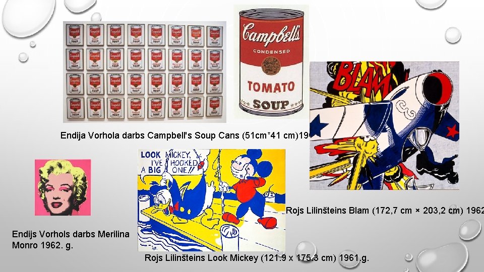 Endija Vorhola darbs Campbell's Soup Cans (51 cm*41 cm)1968. g. Rojs Lilinšteins Blam (172,