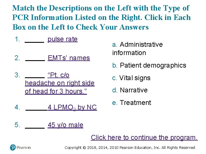 Match the Descriptions on the Left with the Type of PCR Information Listed on