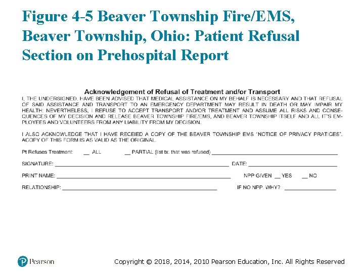 Figure 4 -5 Beaver Township Fire/EMS, Beaver Township, Ohio: Patient Refusal Section on Prehospital