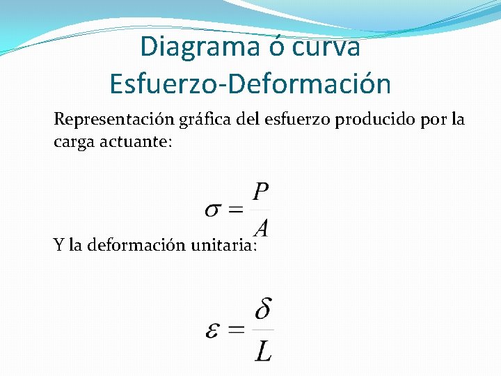 Diagrama ó curva Esfuerzo-Deformación Representación gráfica del esfuerzo producido por la carga actuante: Y Diagrama ó curva Esfuerzo-Deformación Representación gráfica del esfuerzo producido por la carga actuante: Y