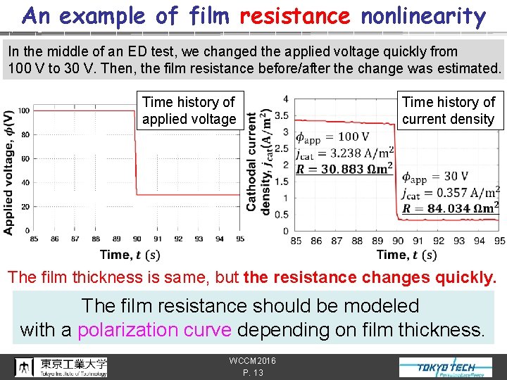 An example of film resistance nonlinearity In the middle of an ED test, we