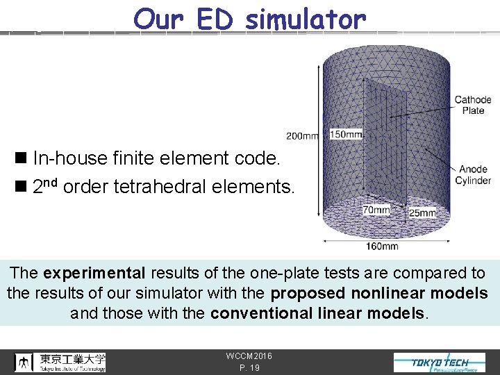 Our ED simulator n In-house finite element code. n 2 nd order tetrahedral elements.