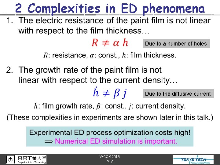 n 2 Complexities in ED phenomena Due to a number of holes Due to