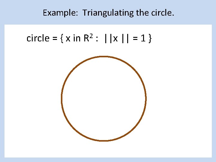 Example: Triangulating the circle = { x in R 2 : ||x || =