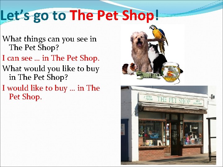 Let’s go to The Pet Shop! What things can you see in The Pet
