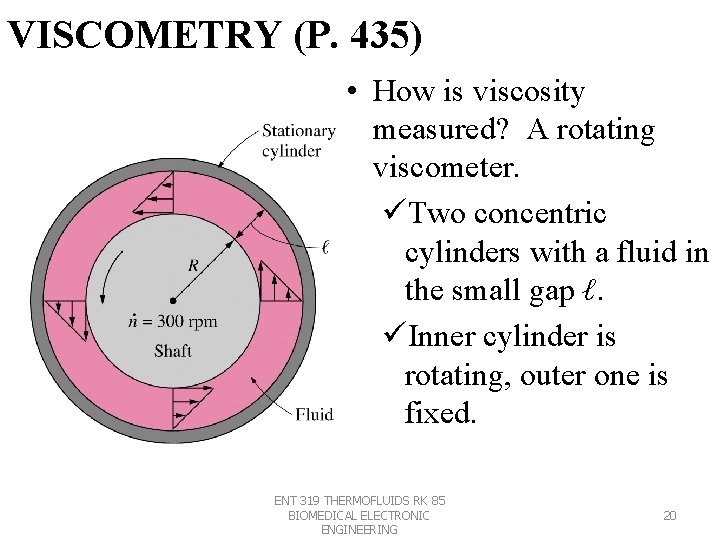 VISCOMETRY (P. 435) • How is viscosity measured? A rotating viscometer. üTwo concentric cylinders VISCOMETRY (P. 435) • How is viscosity measured? A rotating viscometer. üTwo concentric cylinders