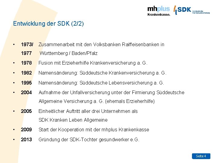 Entwicklung der SDK (2/2) • 1973/ Zusammenarbeit mit den Volksbanken Raiffeisenbanken in 1977 Württemberg