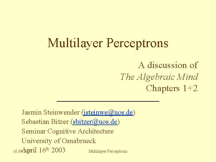 The Algebraic Mind The Algebraic Mind