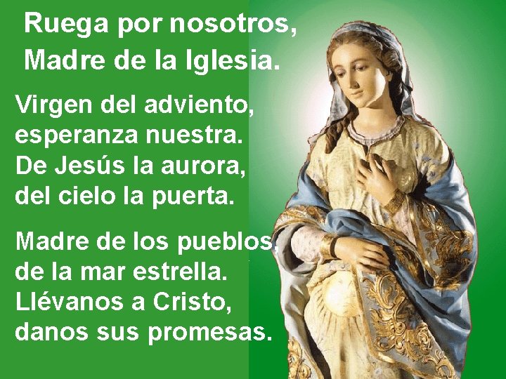 Ruega por nosotros, Madre de la Iglesia. Virgen del adviento, esperanza nuestra. De Jesús