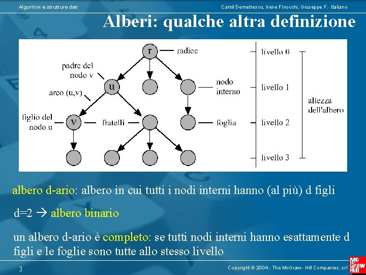 Algoritmi e strutture dati Camil Demetrescu, Irene Finocchi, Giuseppe F. Italiano Alberi: qualche altra