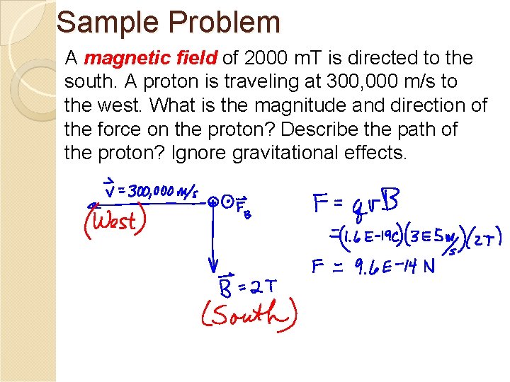 Sample Problem A magnetic field of 2000 m. T is directed to the south.