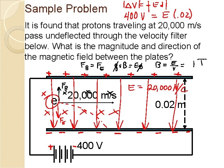 Sample Problem It is found that protons traveling at 20, 000 m/s pass undeflected