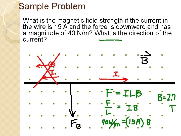 Sample Problem What is the magnetic field strength if the current in the wire