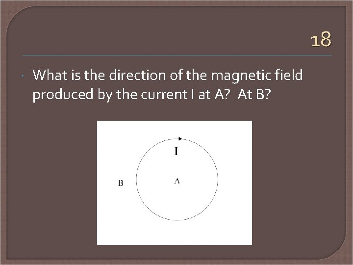 18 What is the direction of the magnetic field produced by the current I