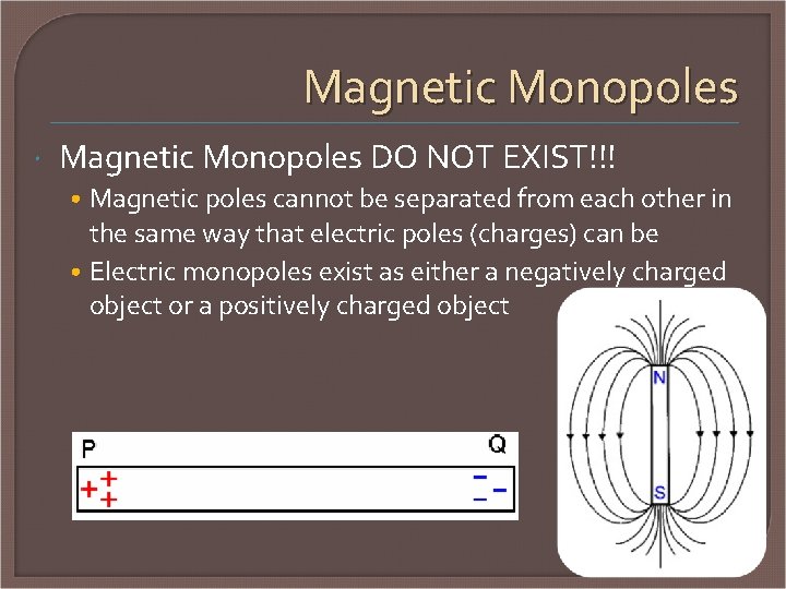 Magnetic Monopoles DO NOT EXIST!!! • Magnetic poles cannot be separated from each other