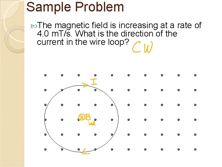 Sample Problem The magnetic field is increasing at a rate of 4. 0 m.