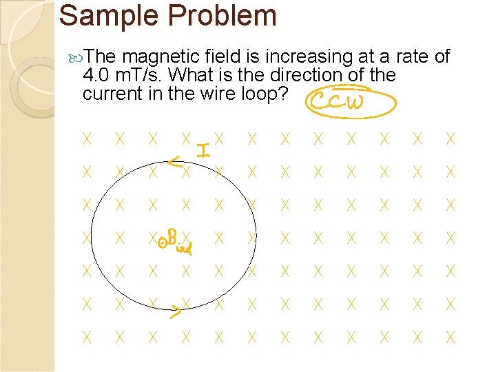 Sample Problem The magnetic field is increasing at a rate of 4. 0 m.