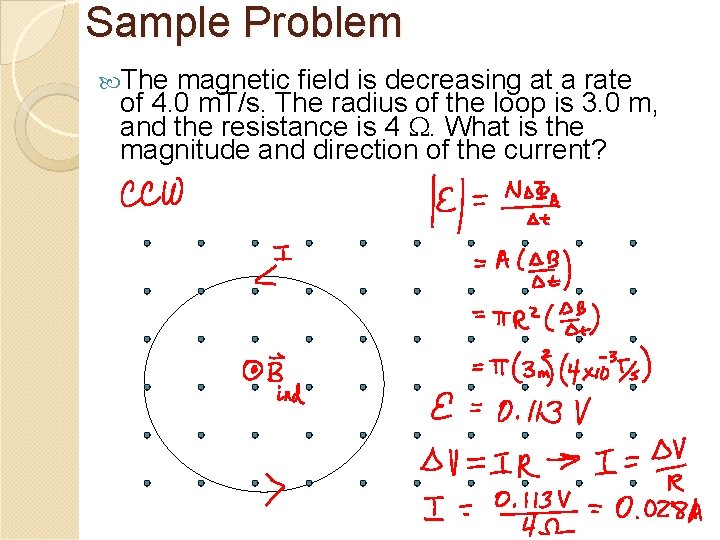 Sample Problem The magnetic field is decreasing at a rate of 4. 0 m.