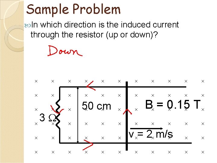 Sample Problem In which direction is the induced current through the resistor (up or