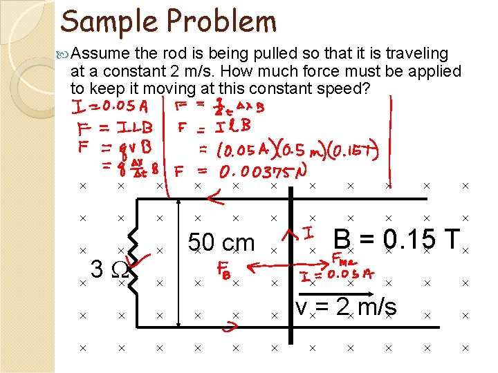 Sample Problem Assume the rod is being pulled so that it is traveling at