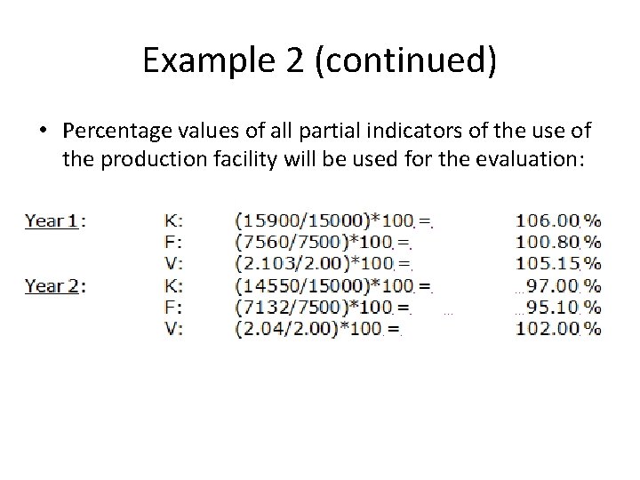 Example 2 (continued) • Percentage values of all partial indicators of the use of