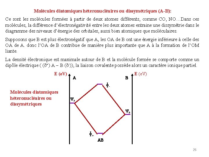 Molécules diatomiques héteronucléaires ou dissymétriques (A-B): Ce sont les molécules formées à partir de