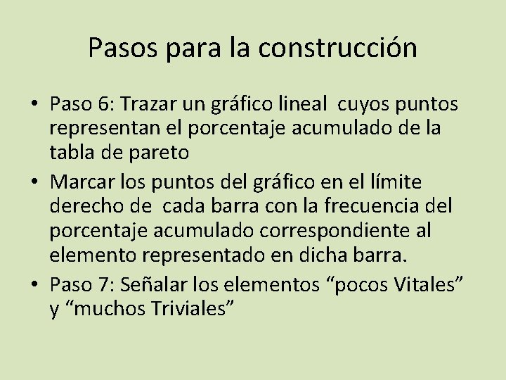 Pasos para la construcción • Paso 6: Trazar un gráfico lineal cuyos puntos representan