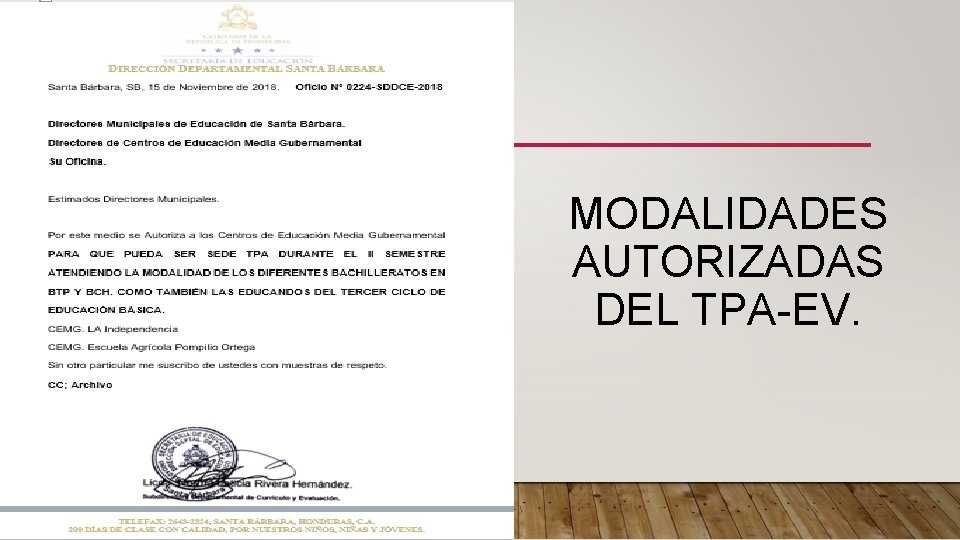 MODALIDADES AUTORIZADAS DEL TPA-EV. 