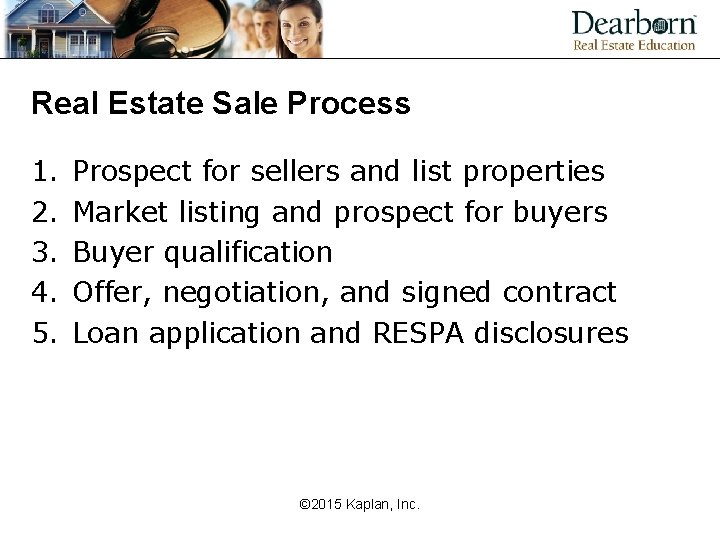 Real Estate Sale Process 1. 2. 3. 4. 5. Prospect for sellers and list