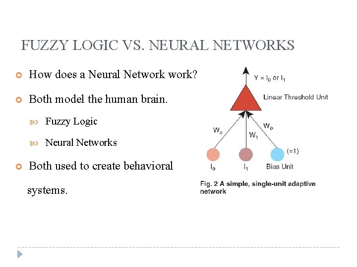 FUZZY LOGIC VS. NEURAL NETWORKS How does a Neural Network? Both model the human