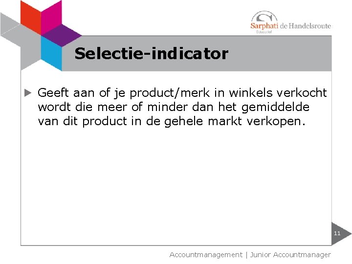 Selectie-indicator Geeft aan of je product/merk in winkels verkocht wordt die meer of minder