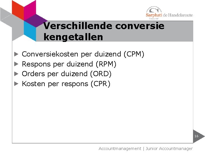 Verschillende conversie kengetallen Conversiekosten per duizend (CPM) Respons per duizend (RPM) Orders per duizend