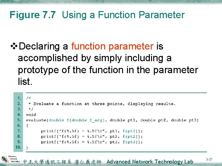 Figure 7. 7 Using a Function Parameter v. Declaring a function parameter is accomplished