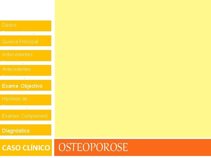 Dados Demográficos. Queixa Principal. Antecedentes Pessoais. Antecedentes 1 Familiares. Exame Objectivo 1 Hipótese de