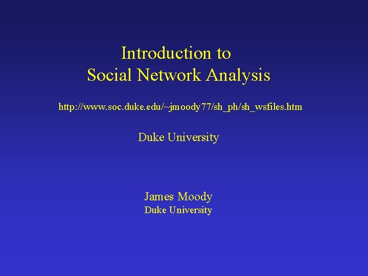 Introduction to Social Network Analysis http www soc