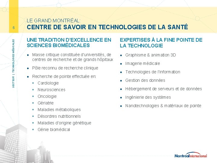 LE GRAND MONTRÉAL: SECTEUR | TECHNOLOGIES MÉDICALES 6 CENTRE DE SAVOIR EN TECHNOLOGIES DE