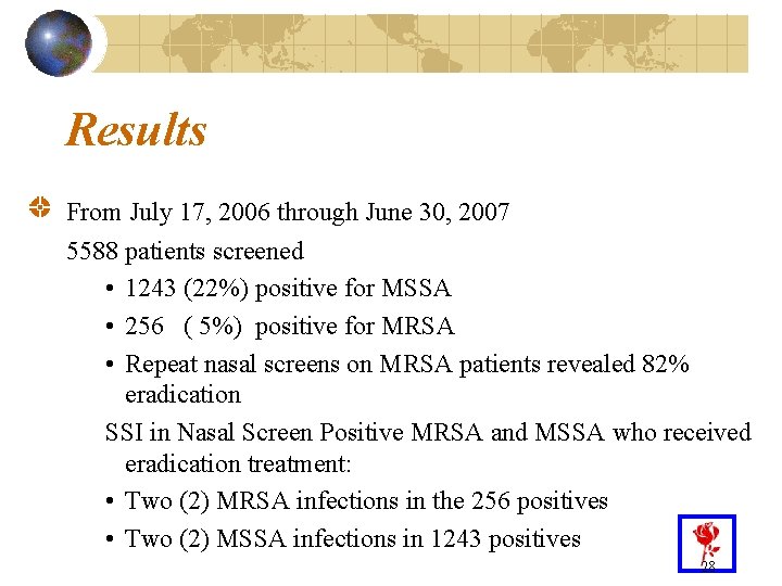 Results From July 17, 2006 through June 30, 2007 5588 patients screened • 1243