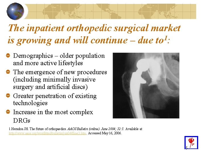 The inpatient orthopedic surgical market is growing and will continue – due to 1: