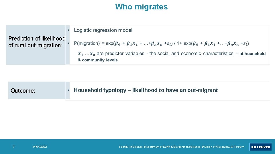 Who migrates Prediction of likelihood of rural out-migration: Outcome: 7 11/01/2022 • Household typology