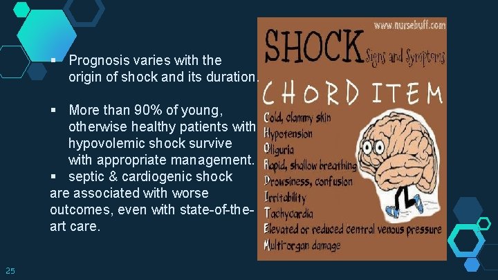 § Prognosis varies with the origin of shock and its duration. § More than