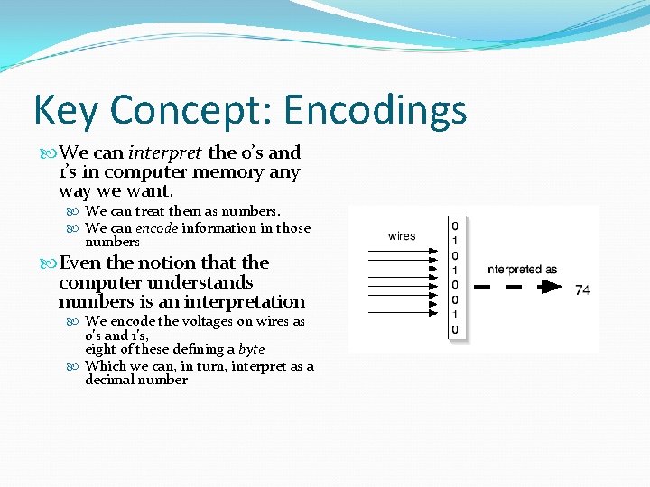 Key Concept: Encodings We can interpret the 0’s and 1’s in computer memory any Key Concept: Encodings We can interpret the 0’s and 1’s in computer memory any